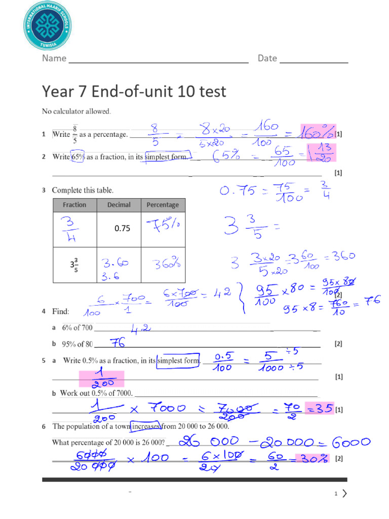 End of Unit 10-1 Answer Key | PDF