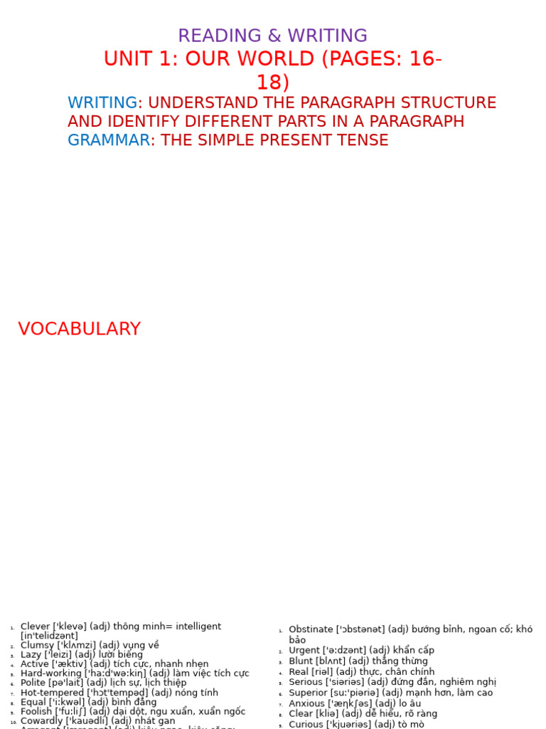 Paragraph Structure and Simple Tense Guide | PDF | Verb | Grammatical ...