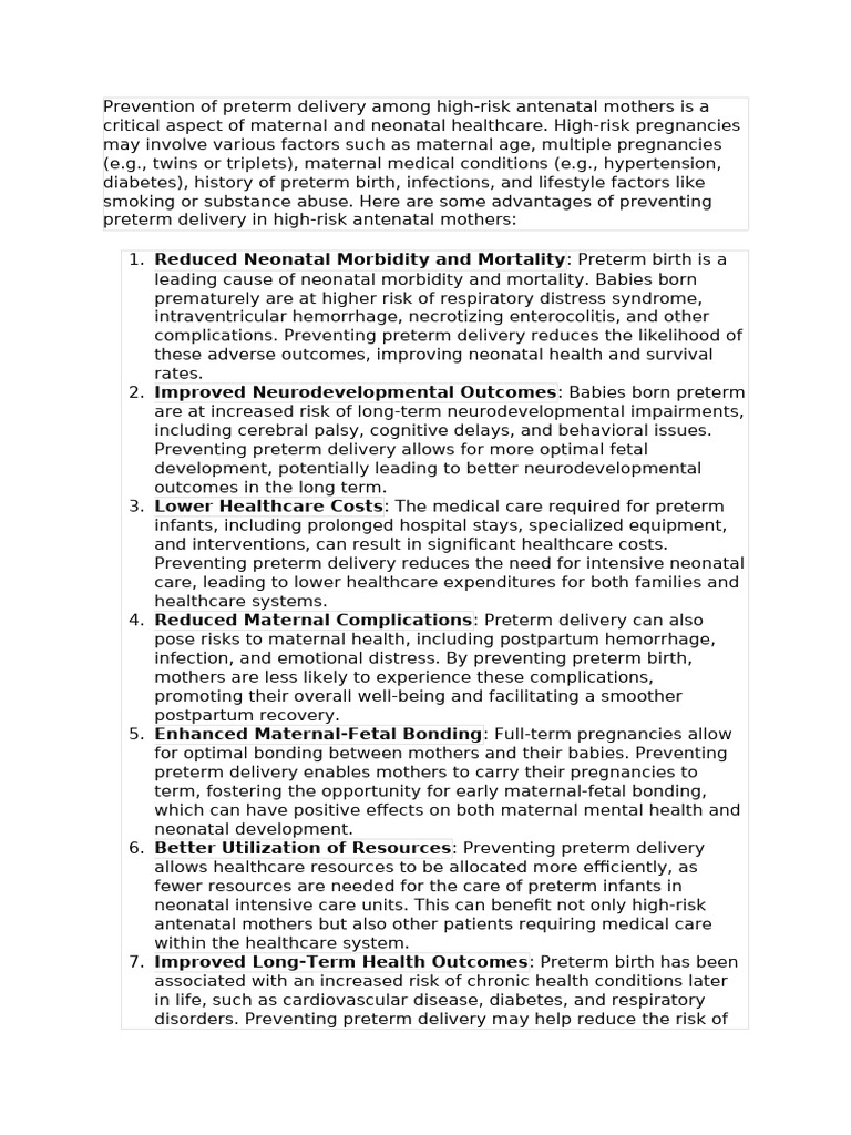 Benefits of Preventing Preterm Birth | PDF | Preterm Birth | Childbirth
