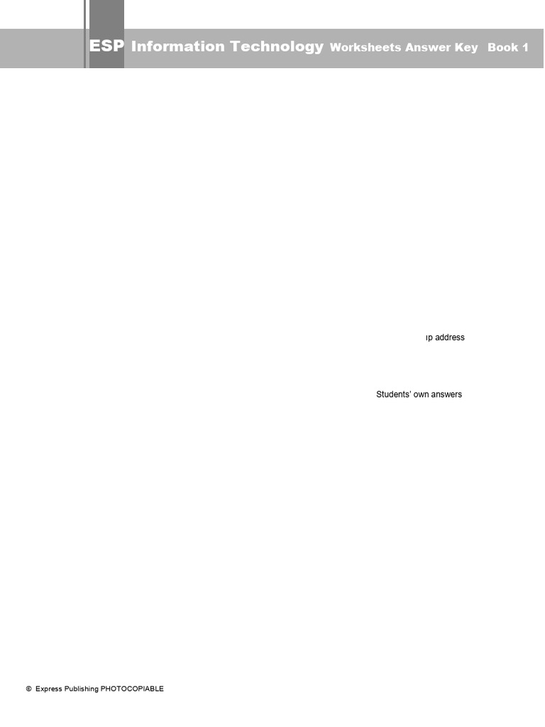 IT Worksheets Answer Key Book 1 | PDF | Computer Network | Computer ...