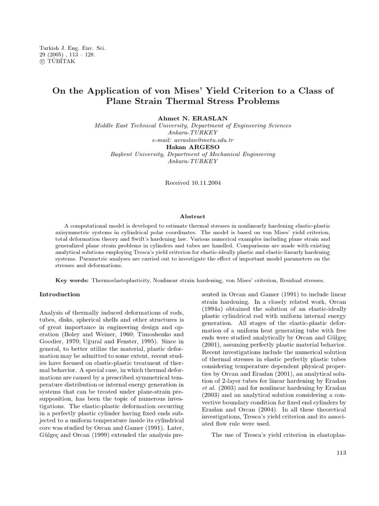 von Mises Yield Criterion in Thermal Stress Analysis | PDF ...