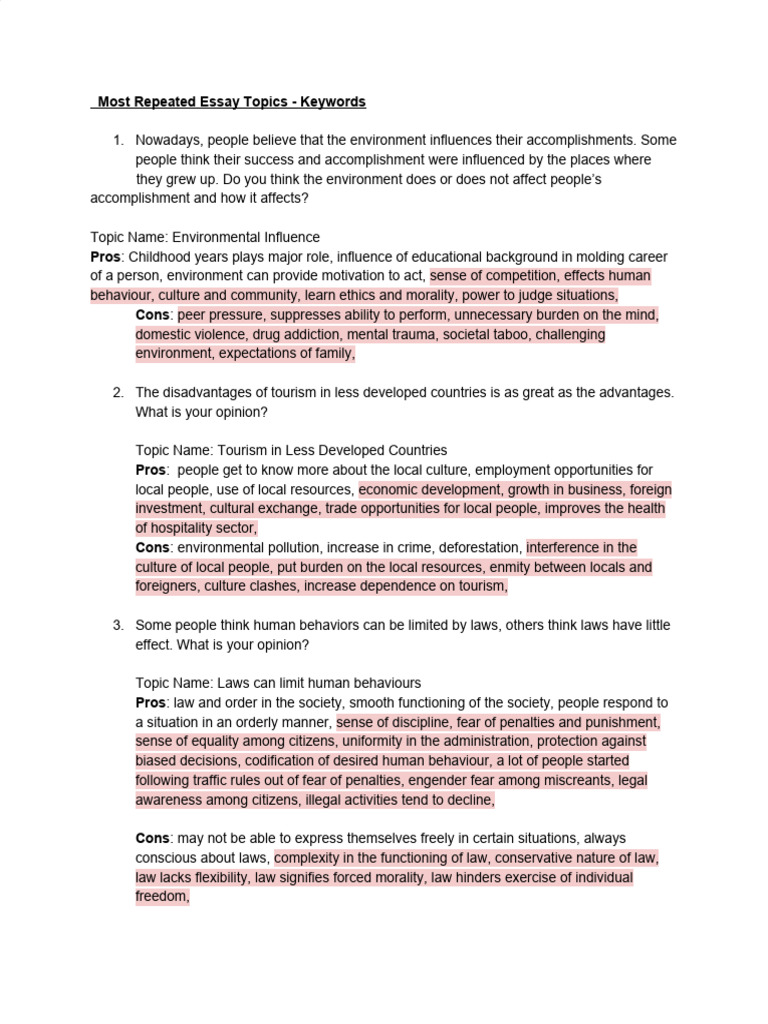 Most Repeated Essay Topics (1) | PDF | Climate Change