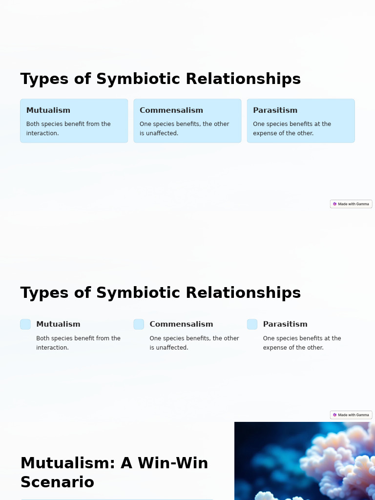 Types of Symbiotic Relationships | PDF | Symbiosis | Coral