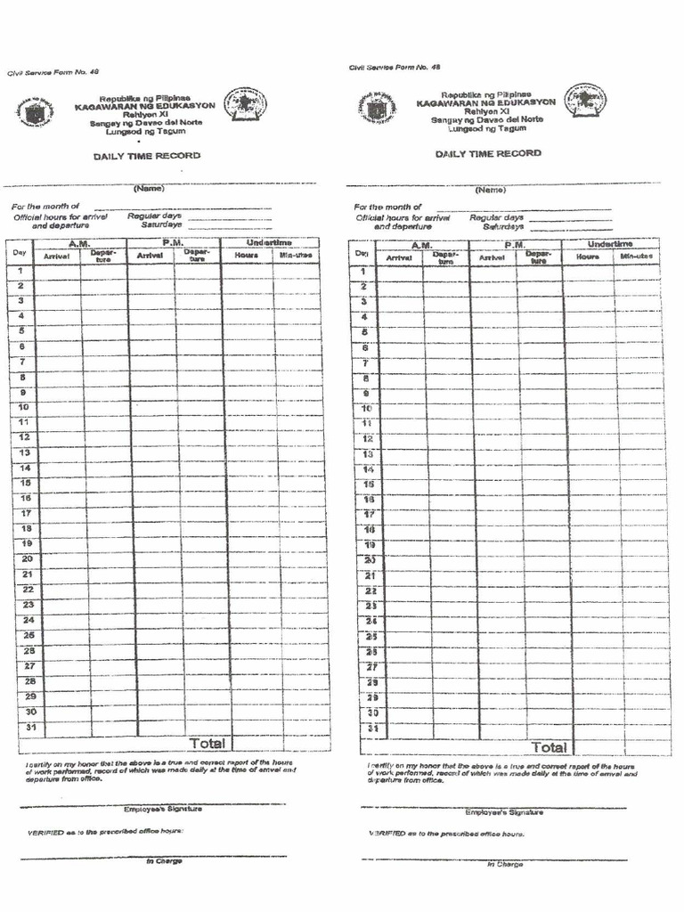 Daily Time Record | PDF