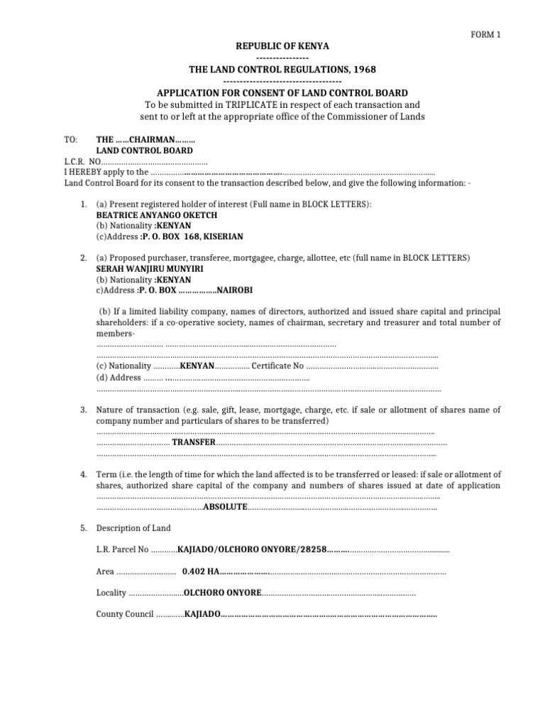 Land Control Board Consent Application | PDF | Personal Finance ...