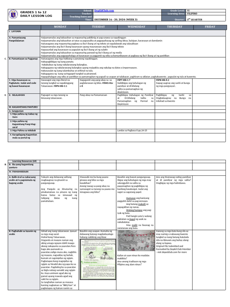 Dll Filipino 6 q3 w3 | PDF