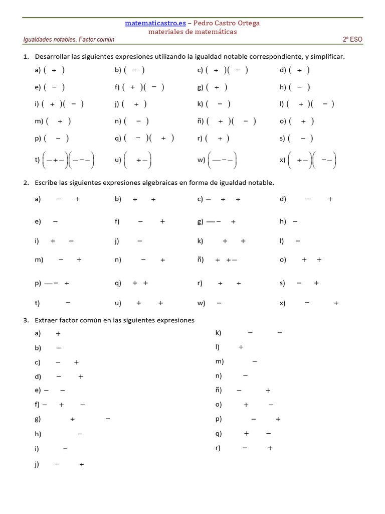 12 Identidades Notables. Factor Comun | PDF | Matemáticas | Matemática ...