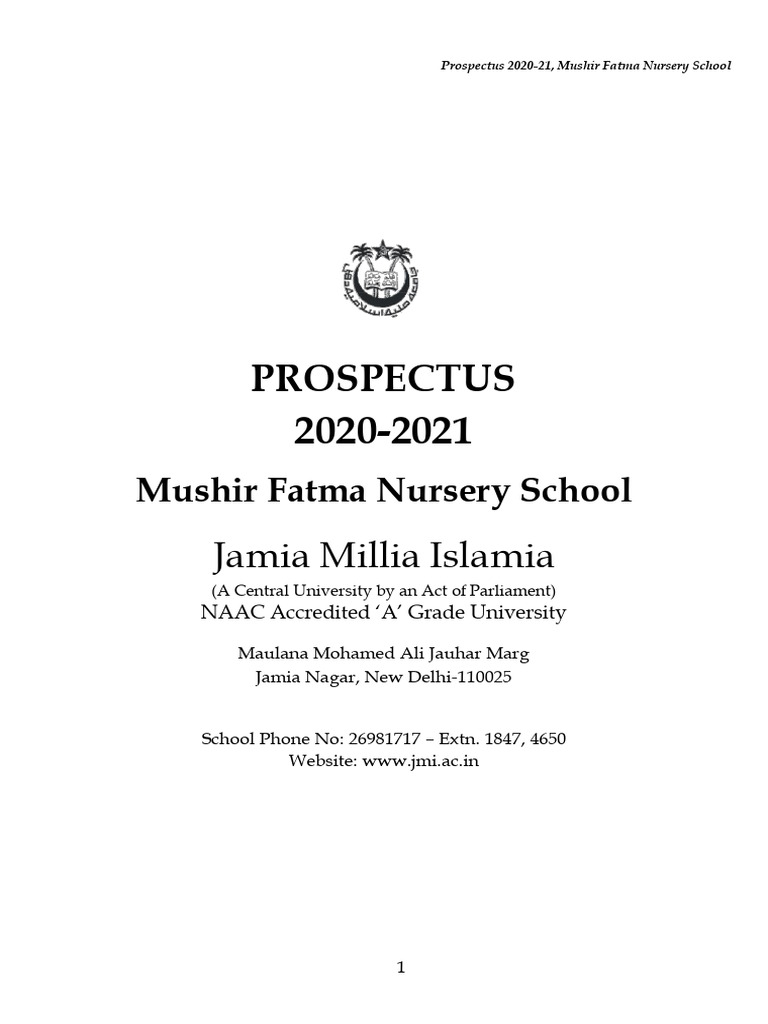 Mushir Fatma Nursery School Prospectus 2020-21 | PDF