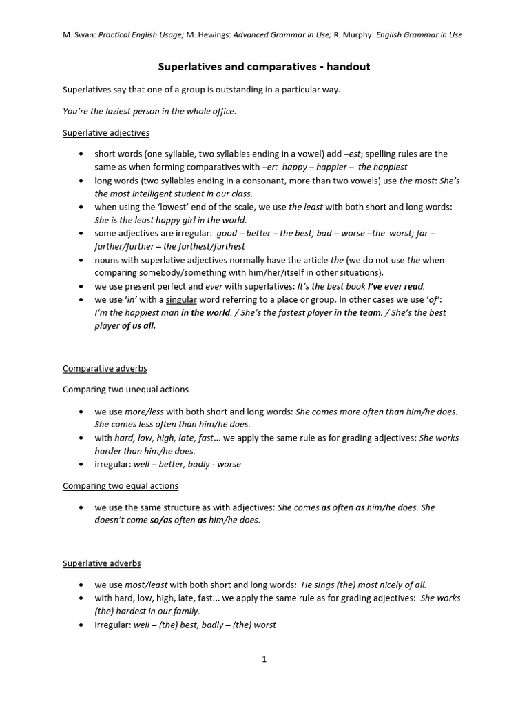 Superlatives and Comparatives Guide | PDF