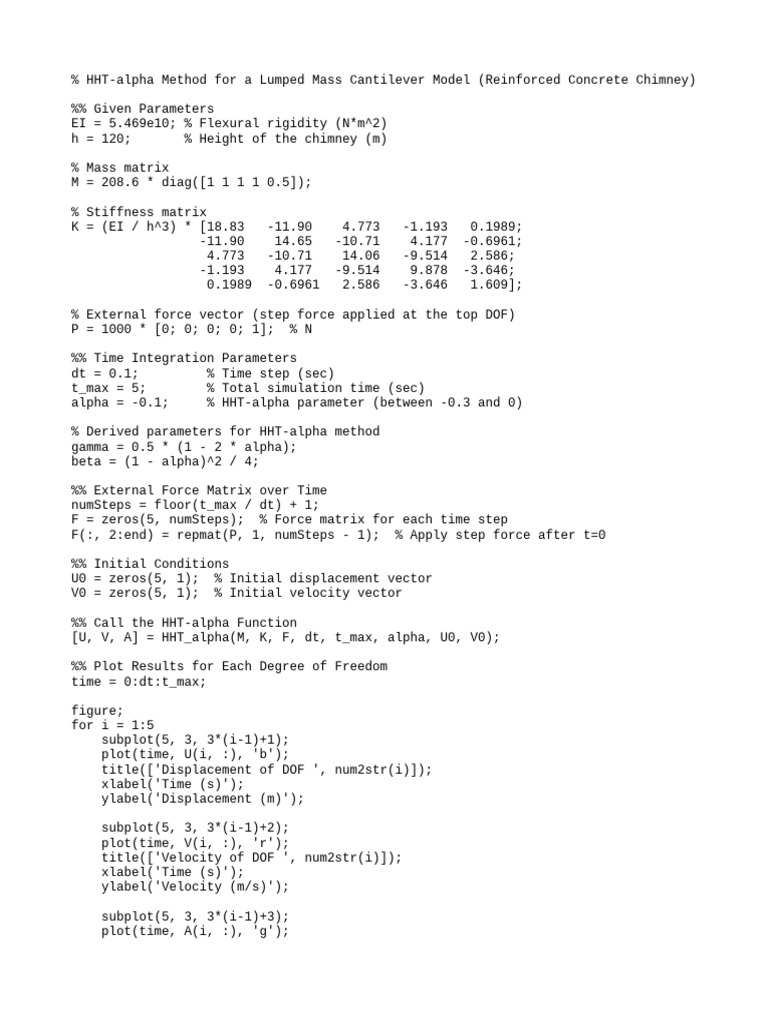 HHT-Alpha Method for Chimney Model | PDF | Stiffness | Force