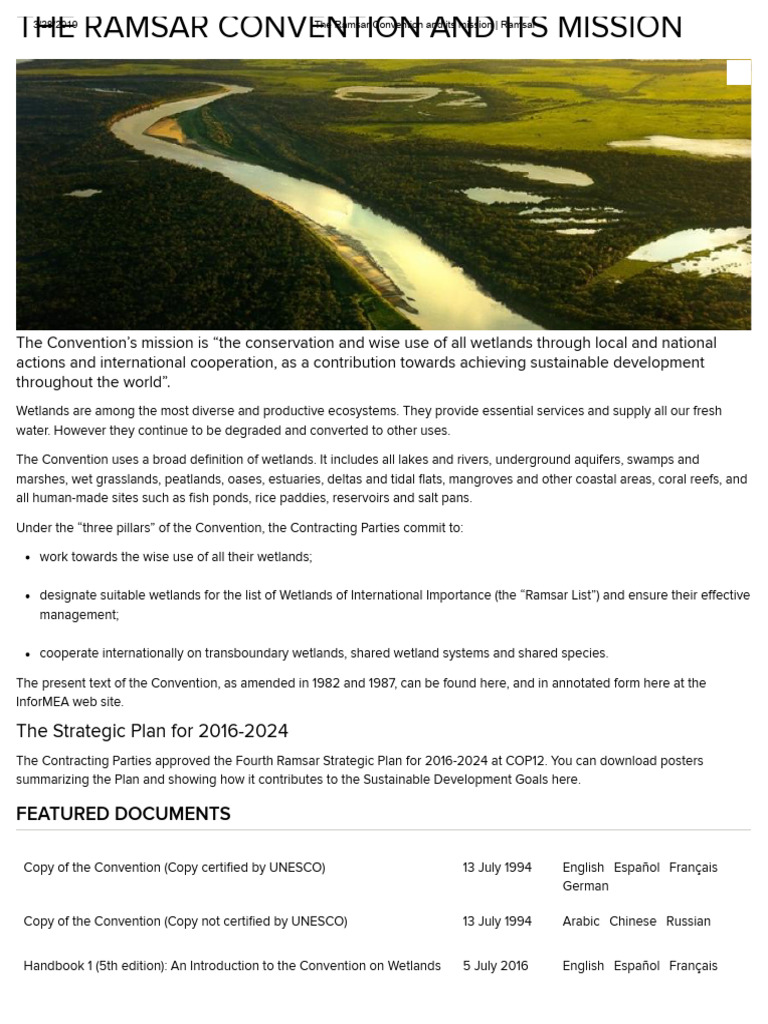 The Ramsar Convention and Its Mission - Ramsar | PDF | Wetland | Earth ...