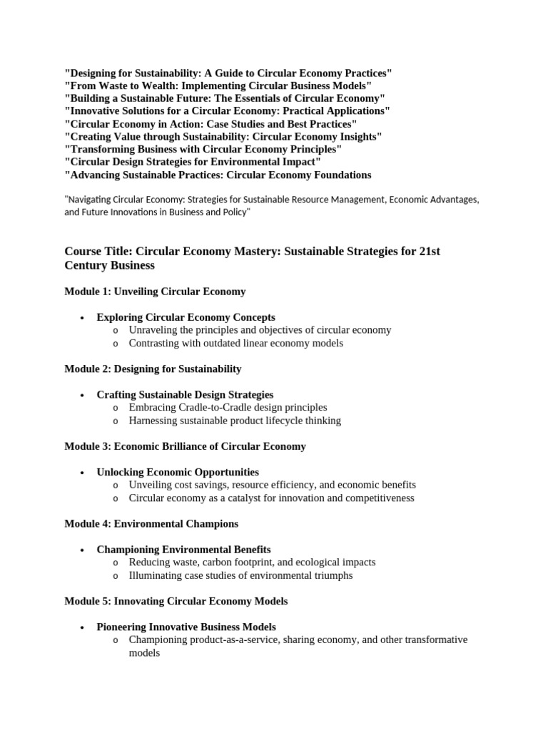 Circular Economy | PDF | Sustainability | Recycling