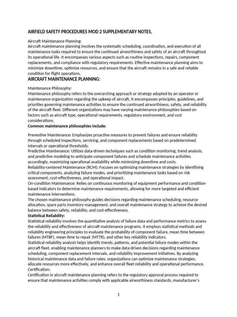 Aircraft Maintenance Planning Overview | PDF | Reliability Engineering ...