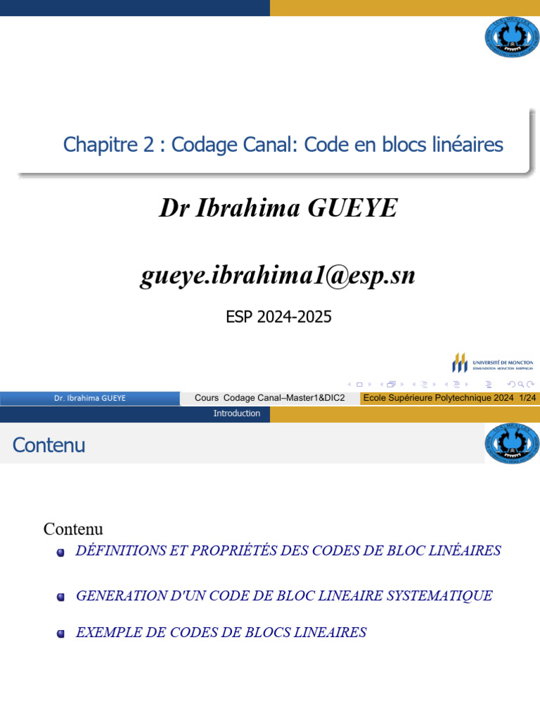 Codes de Bloc Linéaires en Codage | PDF | Mathématiques discrètes ...