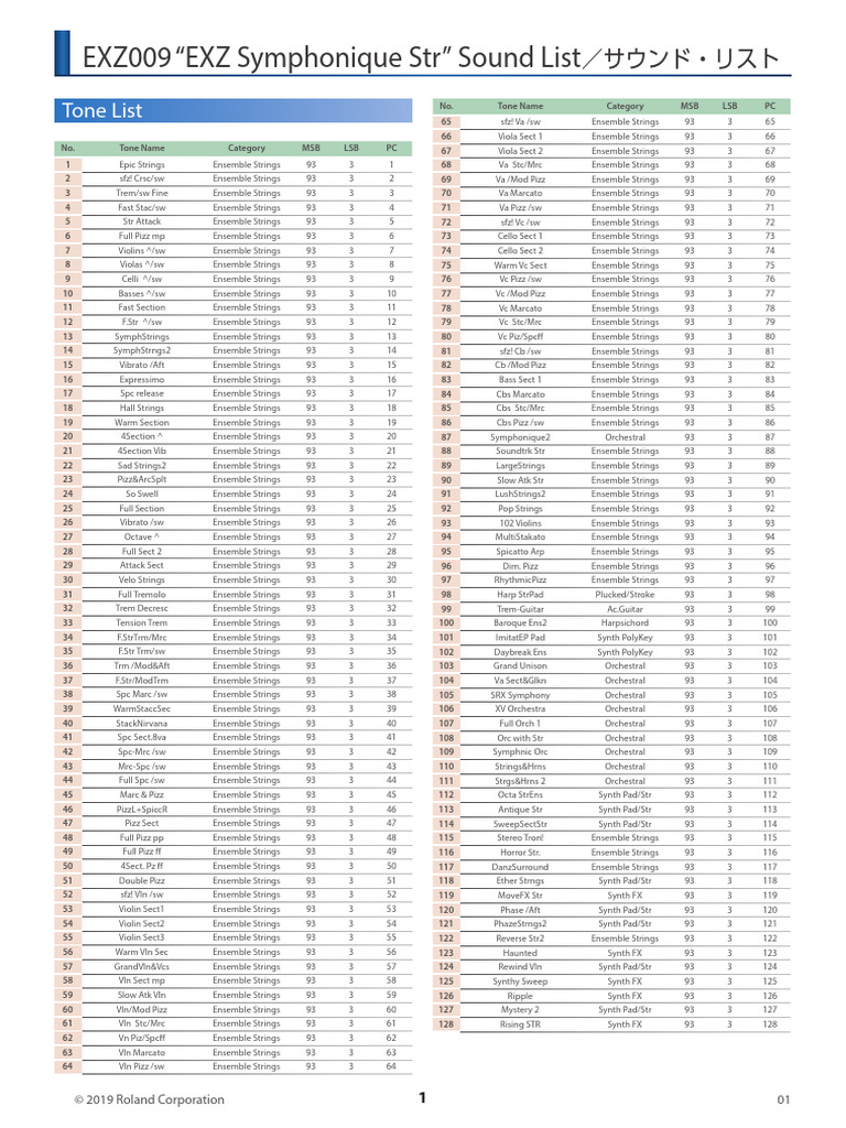 EXZ Symphonique Strings Sound List | PDF | Orchestras | Cello