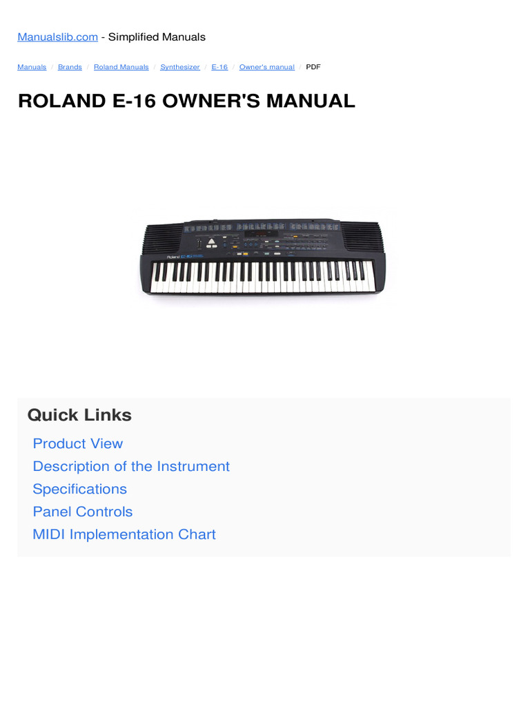 Roland E-16 | PDF | Chord (Music) | Synthesizer