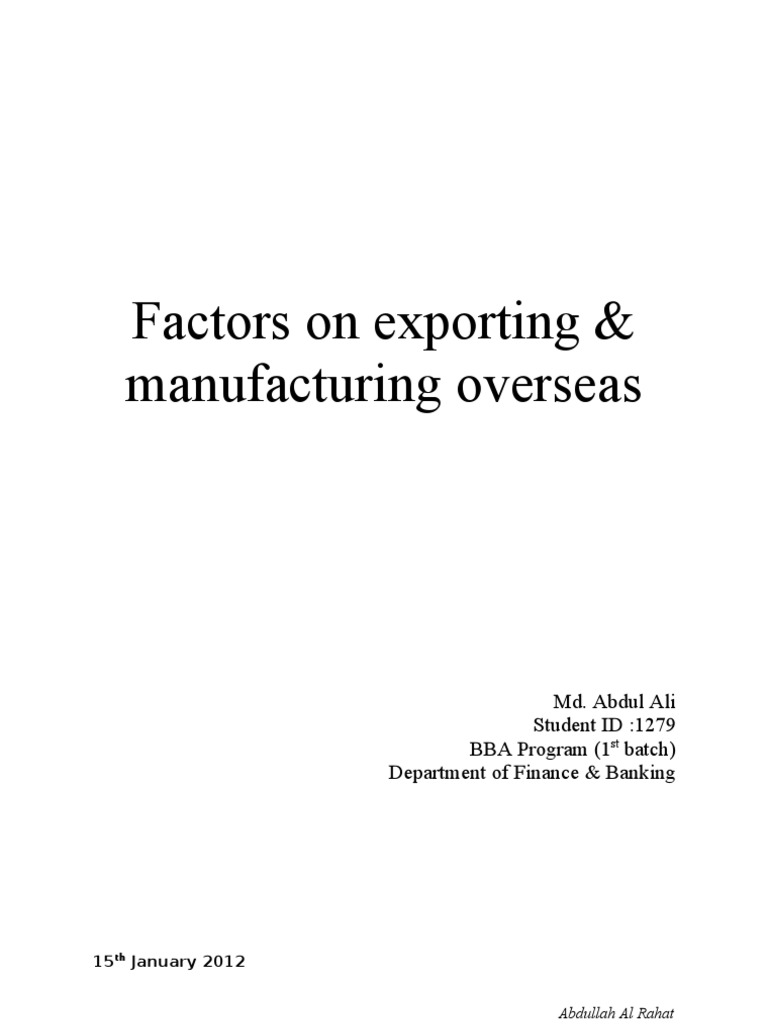 Exporting and Manufacturing Abroad: Pros & Cons | PDF | Exports ...