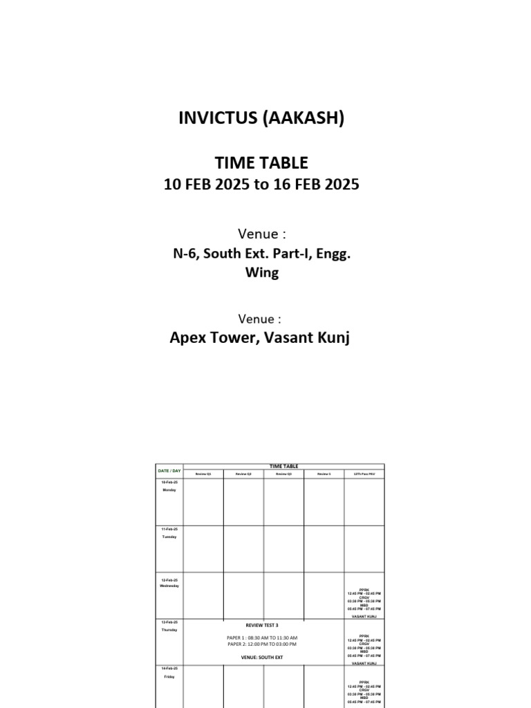 UPDATED Time Table (10 FEB - 16 FEB 2025) SENIOR WING | PDF