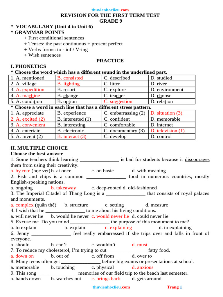 Grade 9 First Term Test Revision Guide | PDF