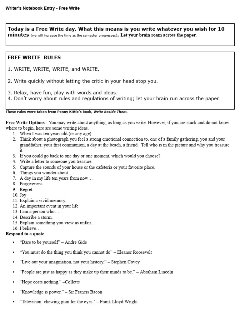 Free Write-Writer's Notebook Entry | PDF