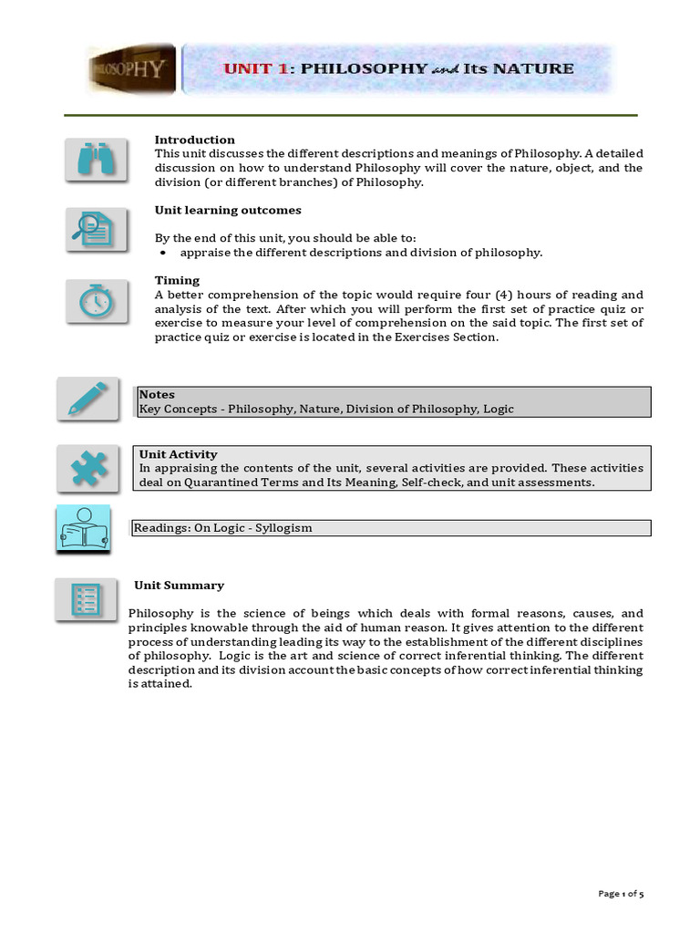 Unit 1 - Philosophy and Its Nature | PDF | Logic | Inference