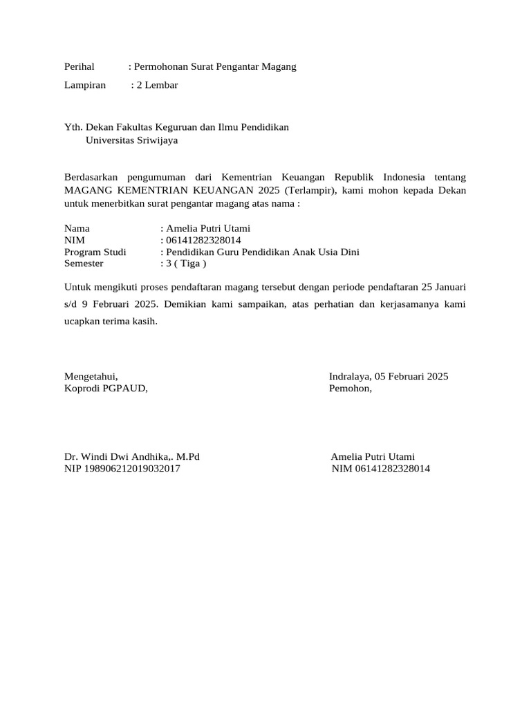 Permohonan Surat Magang Kementerian 2025 | PDF