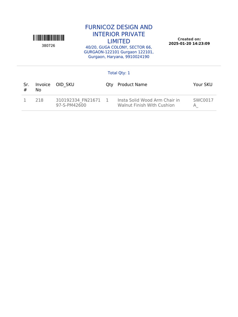 Insta Solid Wood Arm Chair Invoice | PDF