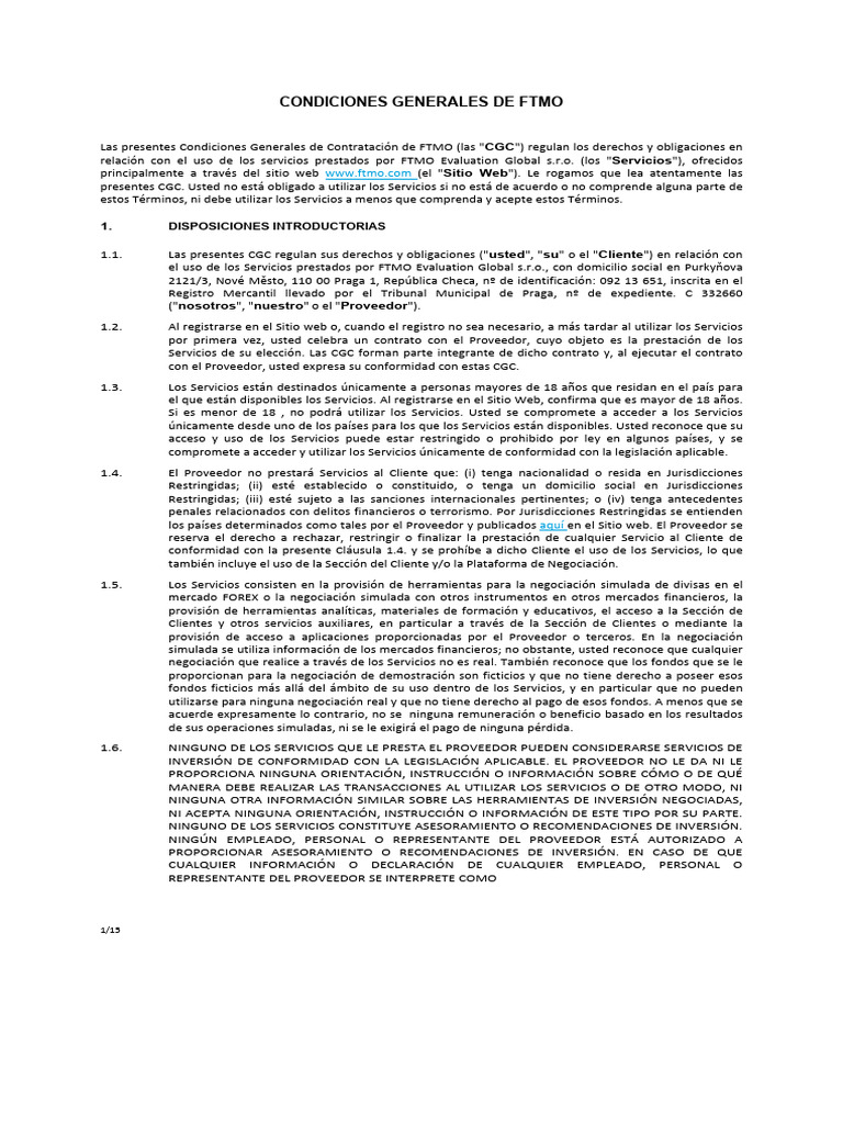 Condiciones Generales de FTMO | PDF | Transferencia bancaria | Red mundial