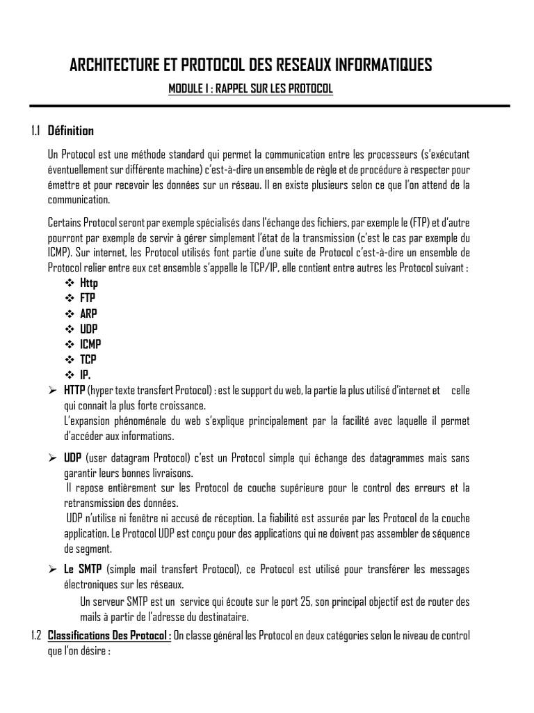 Définition et Types de Protocoles Réseaux | PDF | Protocoles Internet ...