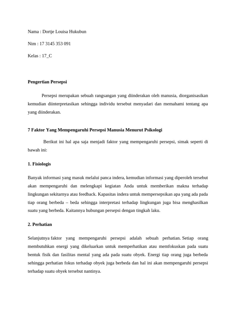 Faktor Mempengaruhi Persepsi Psikologi | PDF