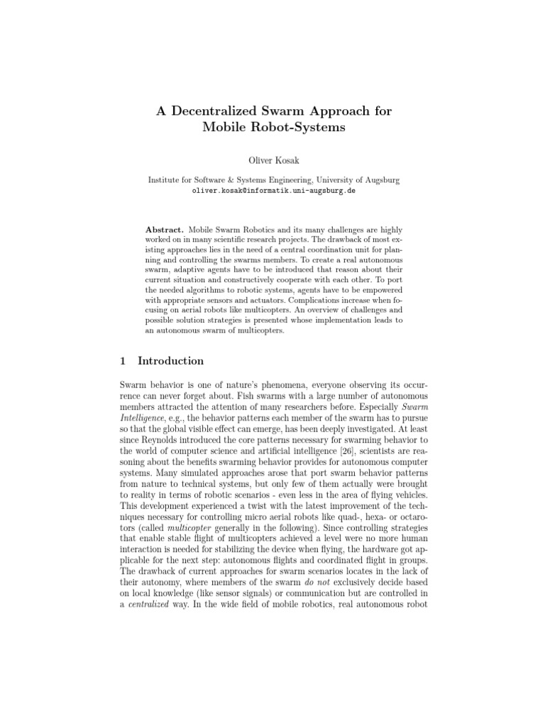 Decentralized Swarm Robotics for Multicopters | PDF | Robotics | Robot