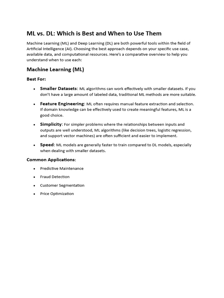 ML vs. DL: Which Is Best and When To Use Them | PDF | Machine Learning ...