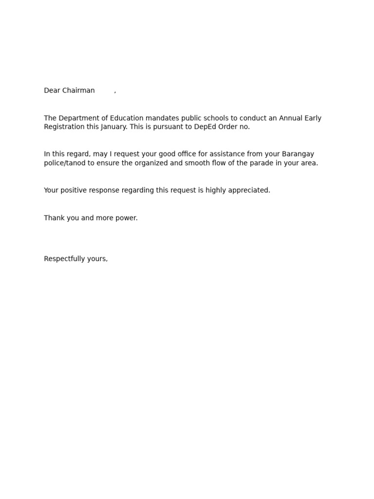 Request for Barangay Support in Registration Parade | PDF