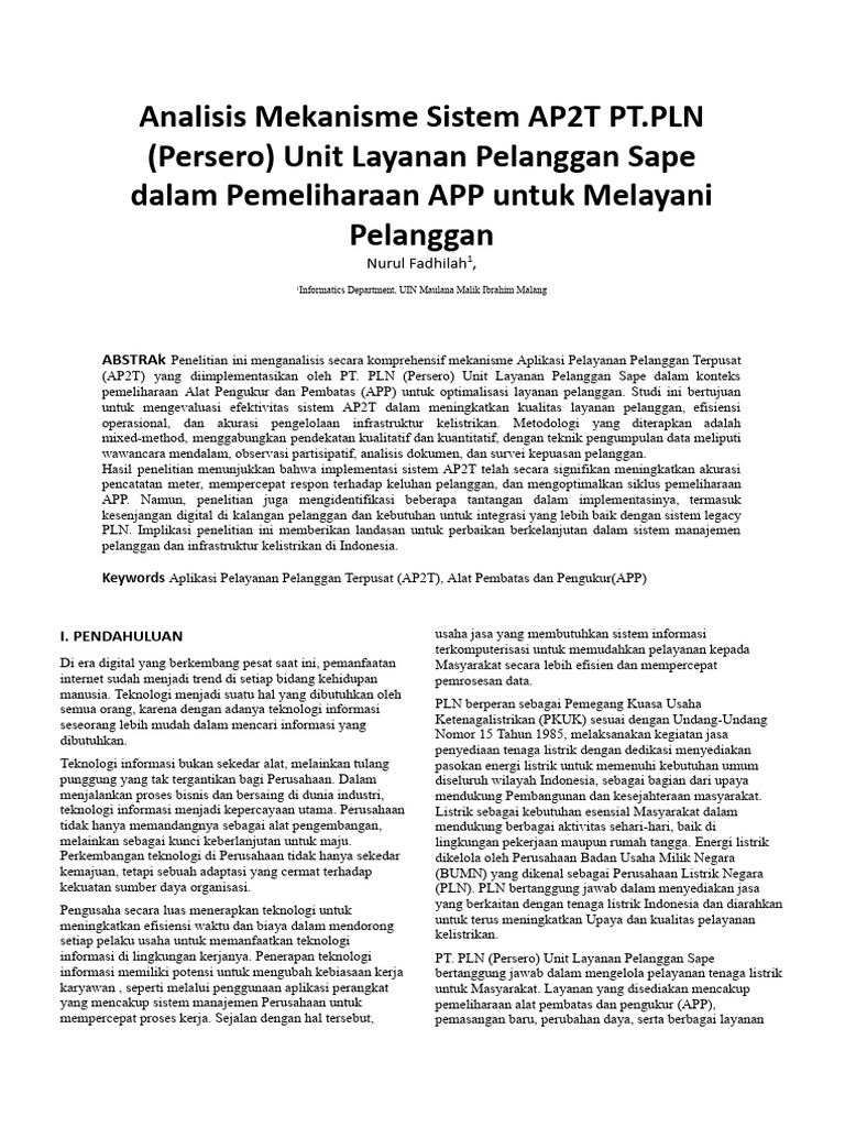 Analisis Sistem AP2T PLN Sape | PDF
