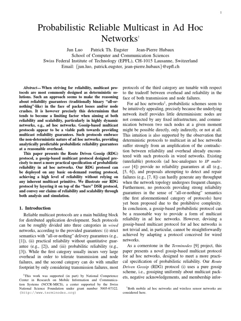 Probabilistic Reliable Multicast in Ad Hoc Networks | PDF | Routing ...