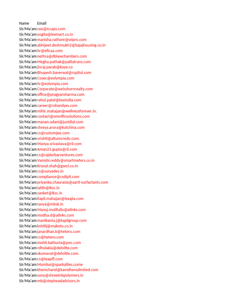List of Professional Email Contacts | PDF