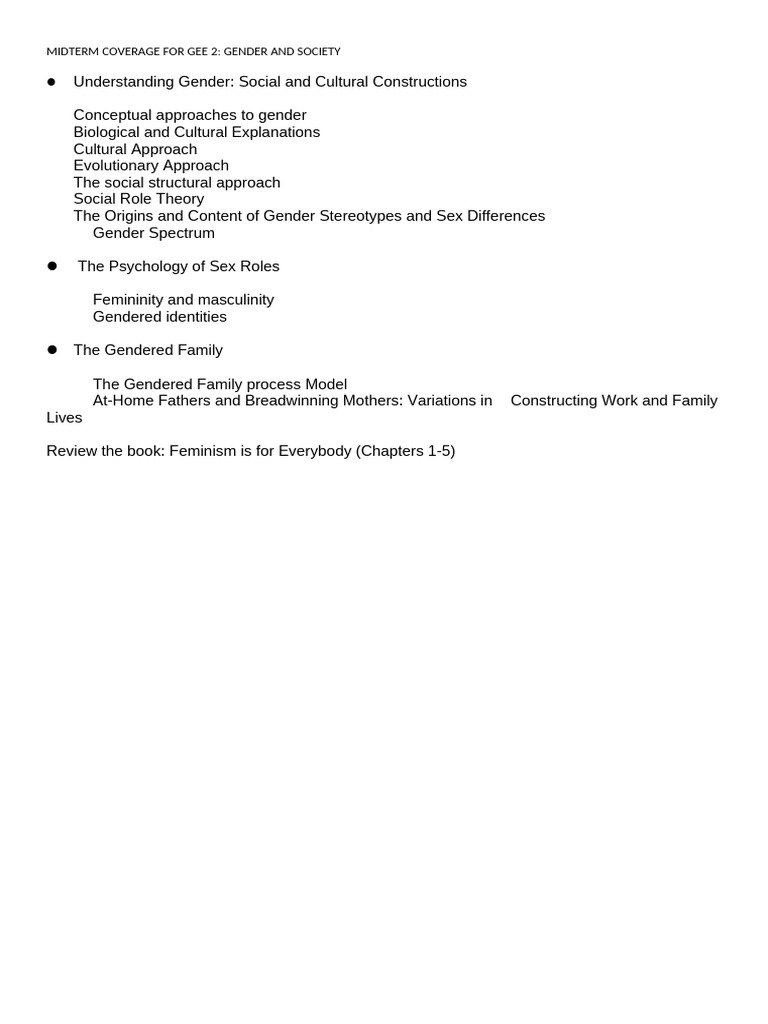 Gender and Society: Midterm Coverage Guide | PDF | Gender | Gender Studies