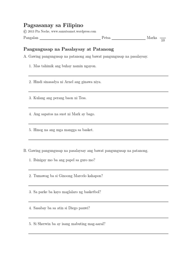 Pangungusap Na Pasalaysay at Patanong 2 1 | PDF