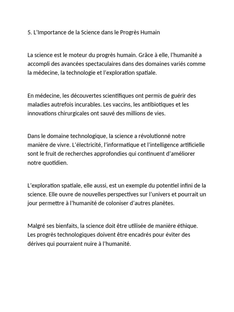 Science : Moteur du Progrès Humain | PDF