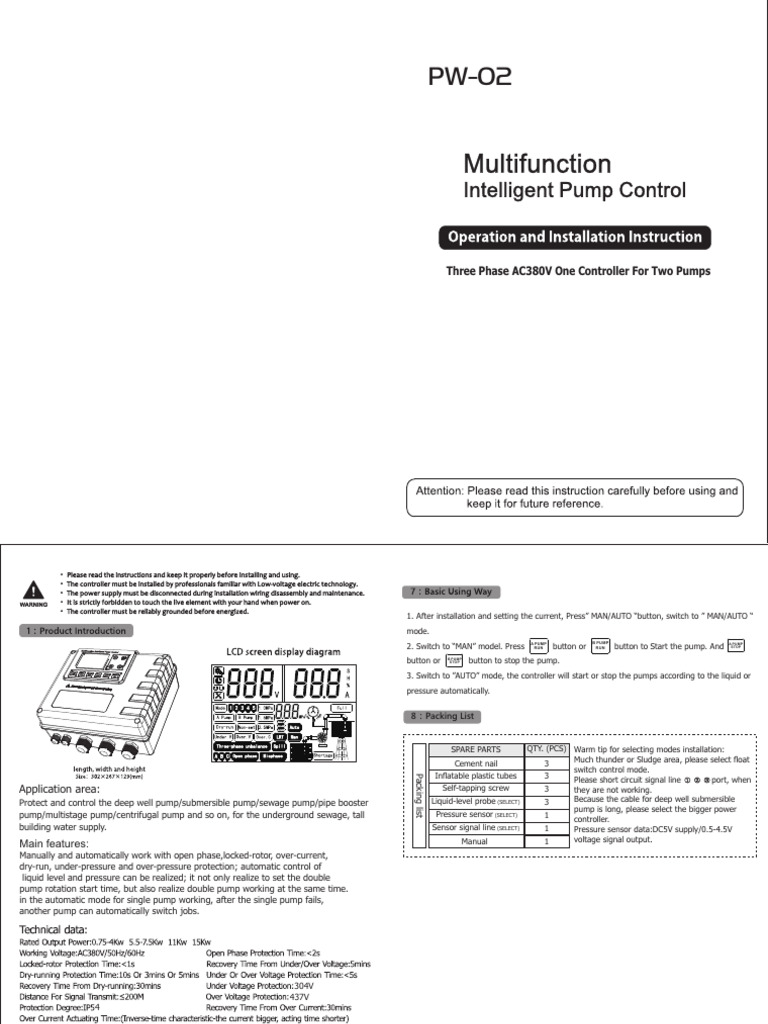 PW-02 Water Pump Controller Manual | PDF | Pump | Switch