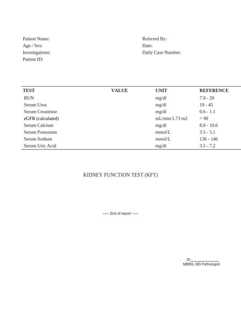 Kidney Function Test Report | PDF