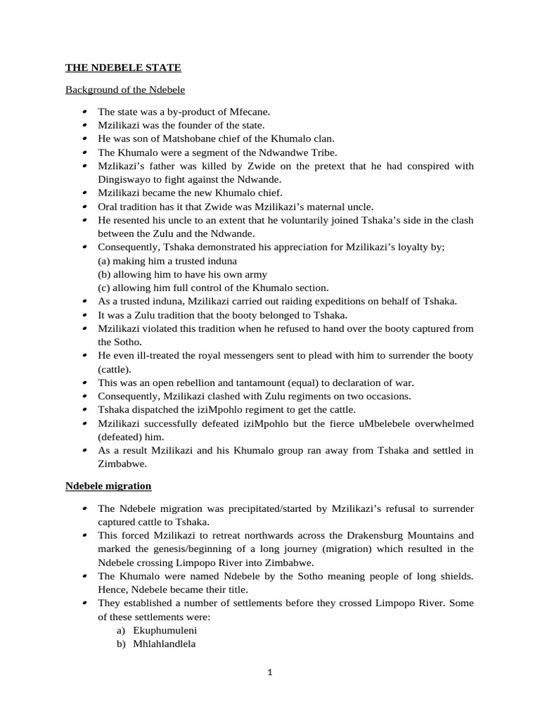 Ndebele State: Origins and Structure | PDF | Southern Africa