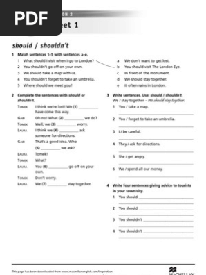 Worksheet 1: Should / Shouldn't | PDF
