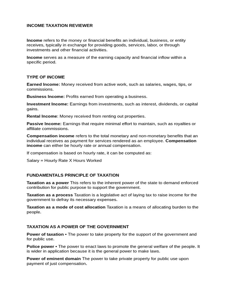 Income Taxation Overview and Principles | PDF | Taxes | Double Taxation