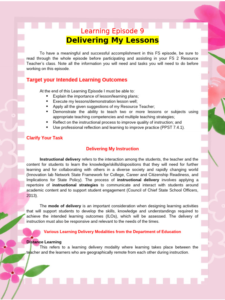 Effective Lesson Delivery Strategies | PDF | Distance Education | Learning