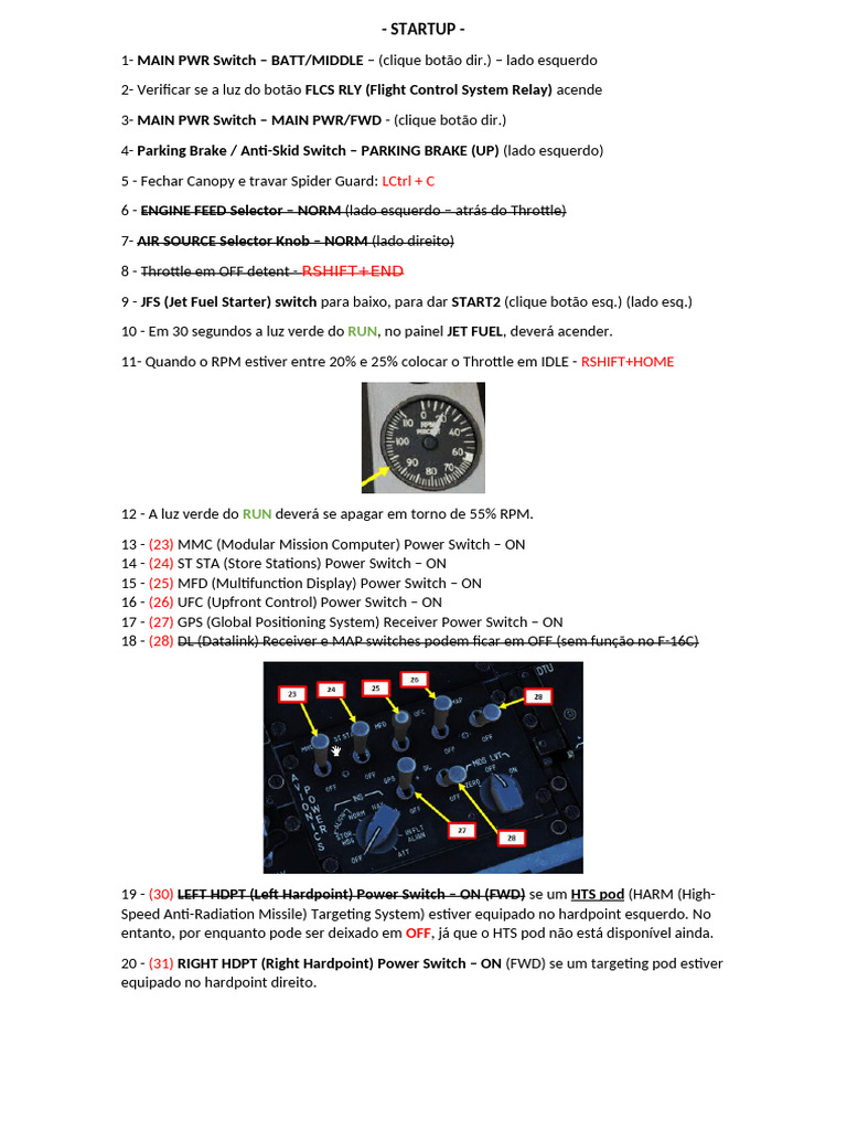 F-16C Startup and Systems Checklist | PDF | Aircraft | Military Technology