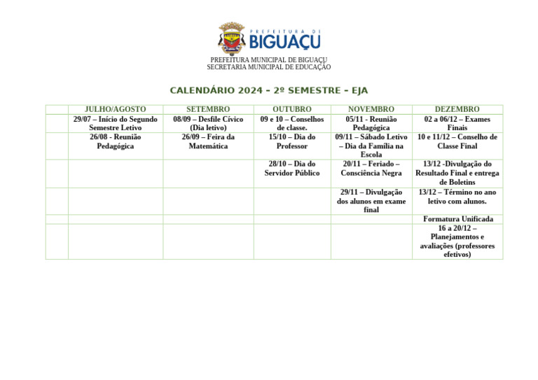 Calendário Semestral | PDF