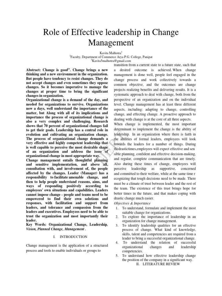 Role of Effective Leadership in Change Management IJERTCONV1IS02045 ...
