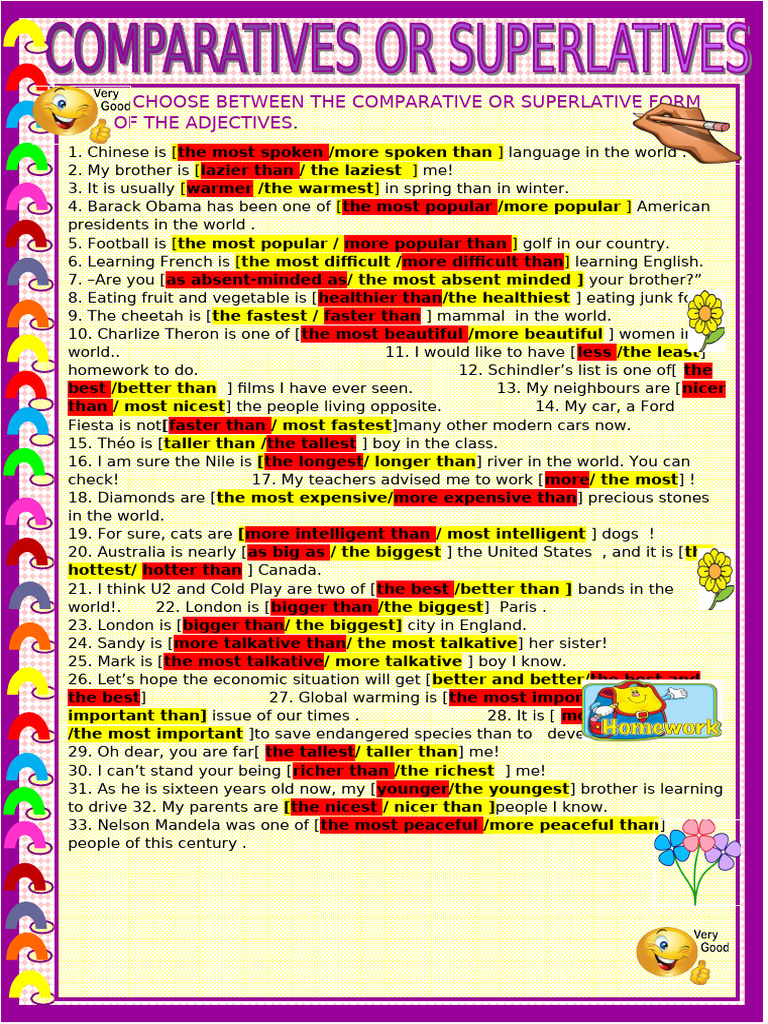 NO KEY - Comparatives or Superlatives Choice | PDF