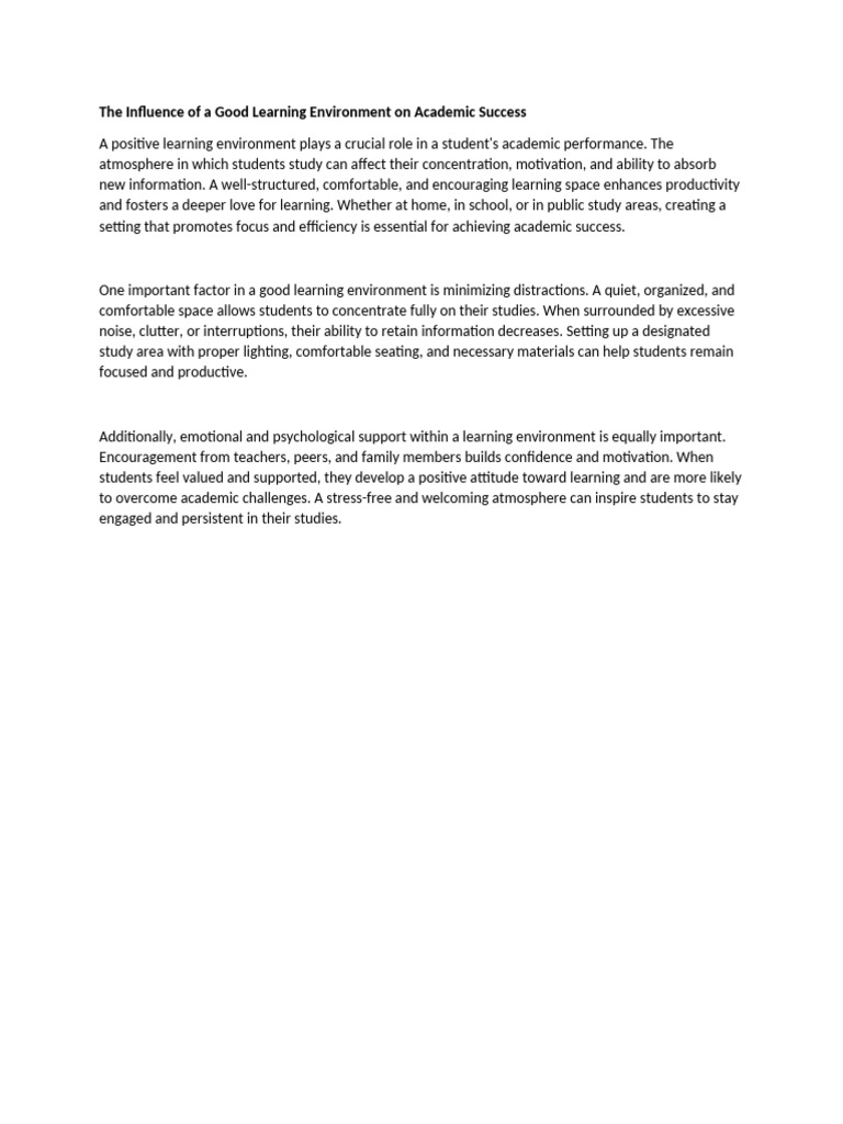 The Influence of A Good Learning Environment On Academic Success | PDF